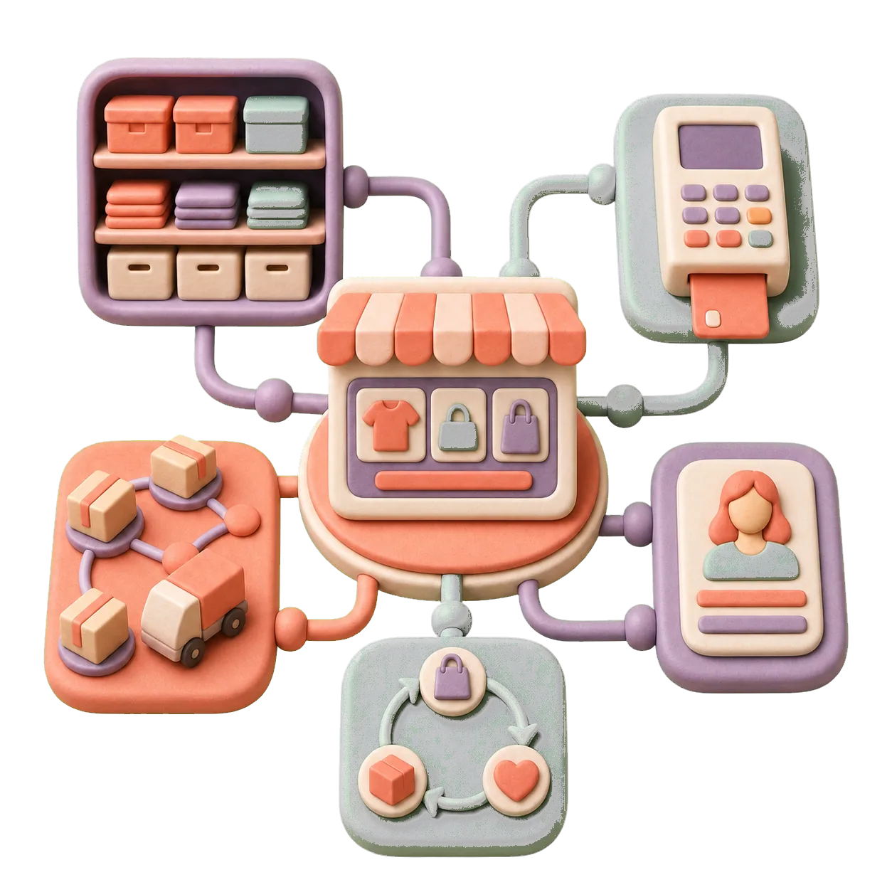 3D connected ecommerce storefront and operations scene