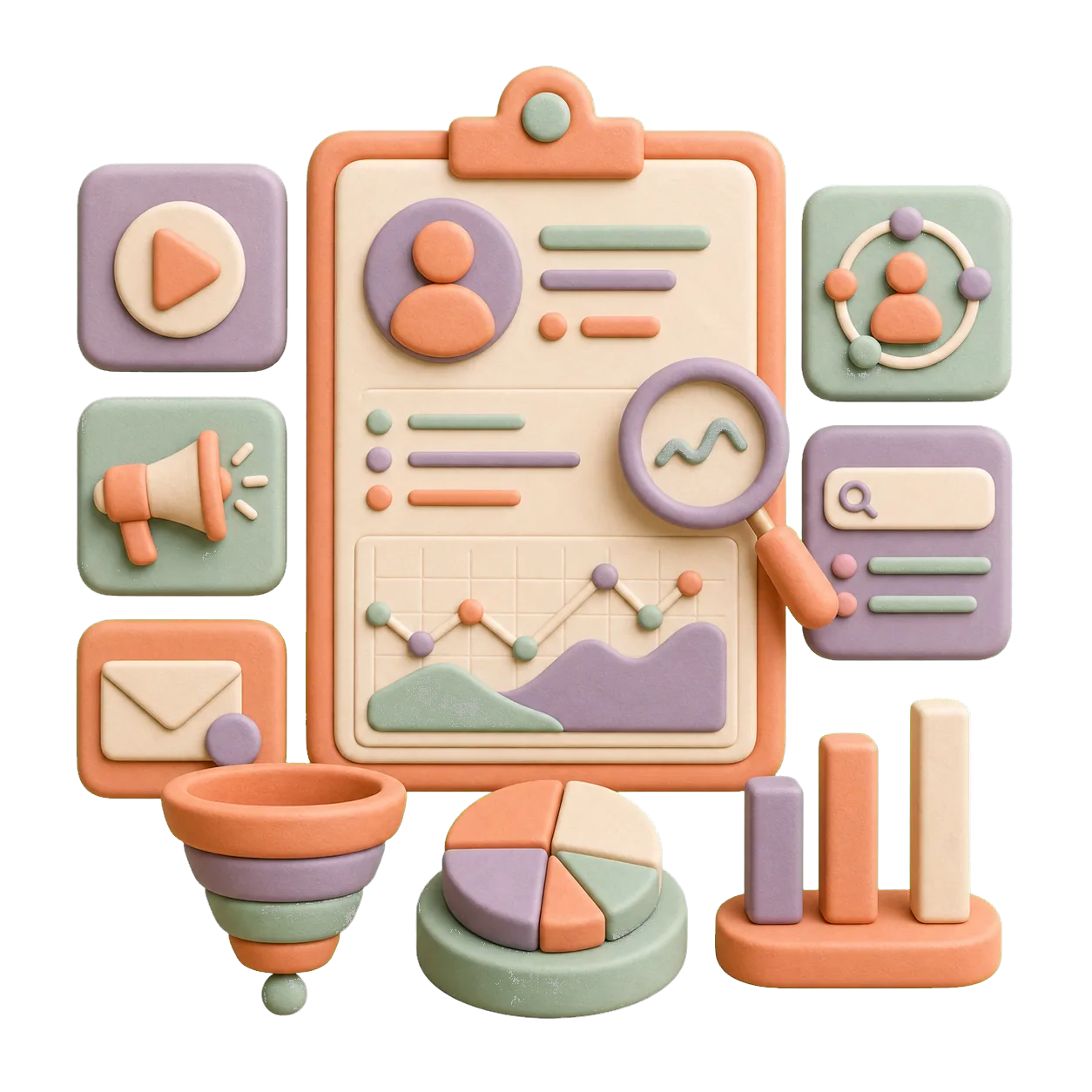 3D marketing measurement and funnel audit scene