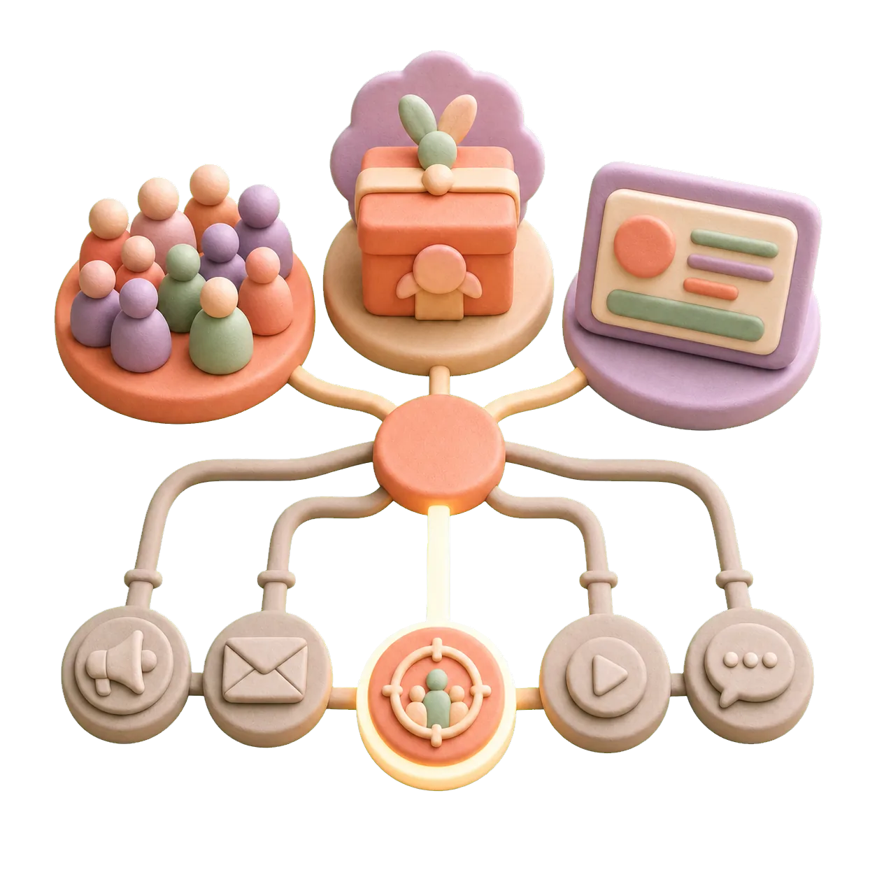 3D audience, offer, message and channel strategy scene